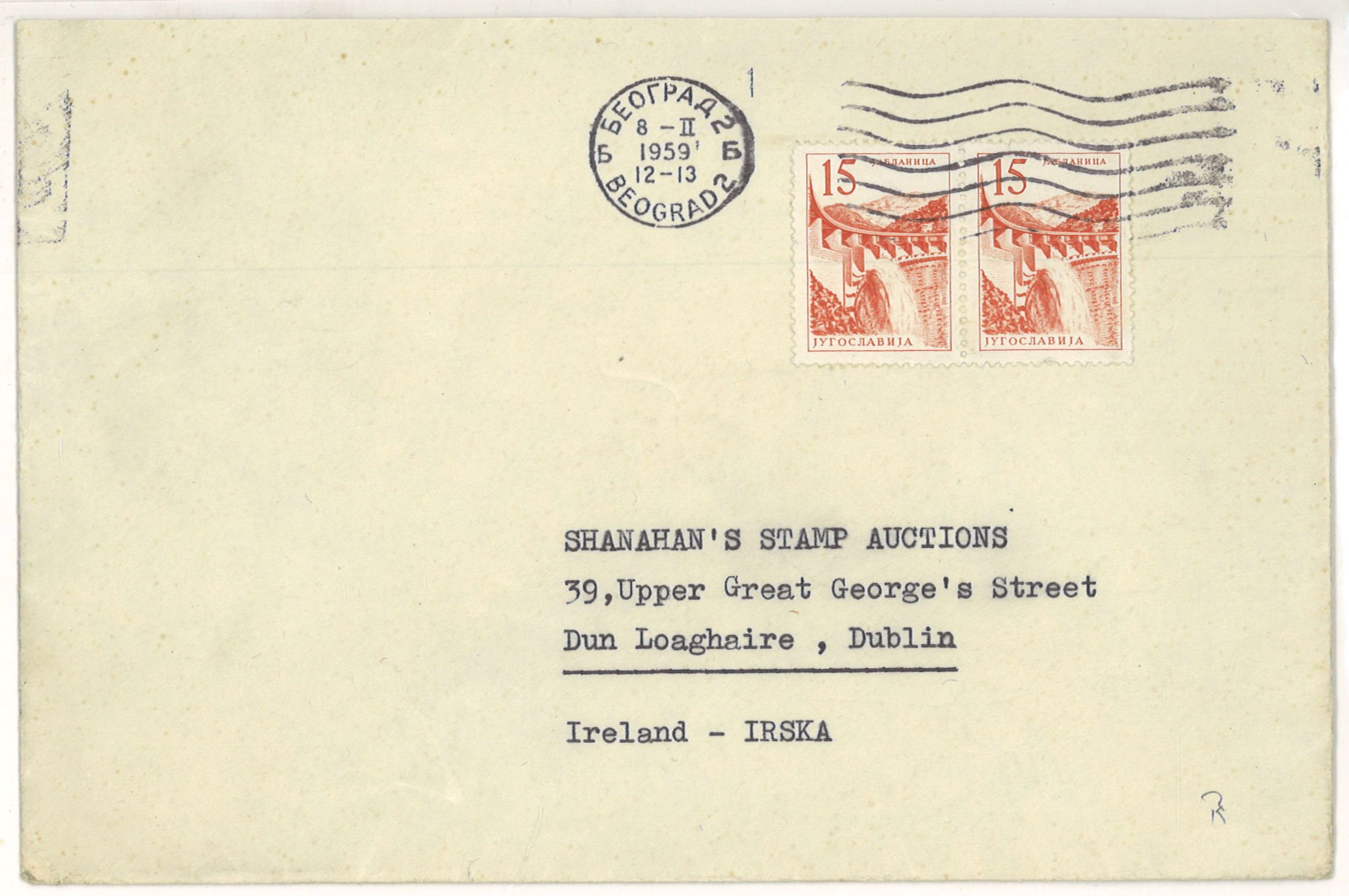 Jugoslawien Belgrad Auslandsbrief Irland Ex Shanahan Sh