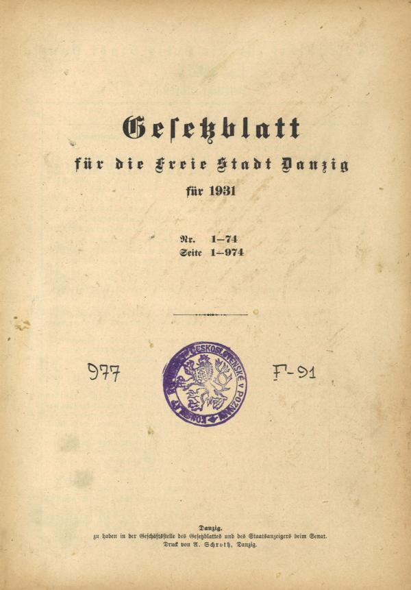 Gesetzblatt für die Freie Stadt Danzig für 1931 · Phil*Creativ GmbH